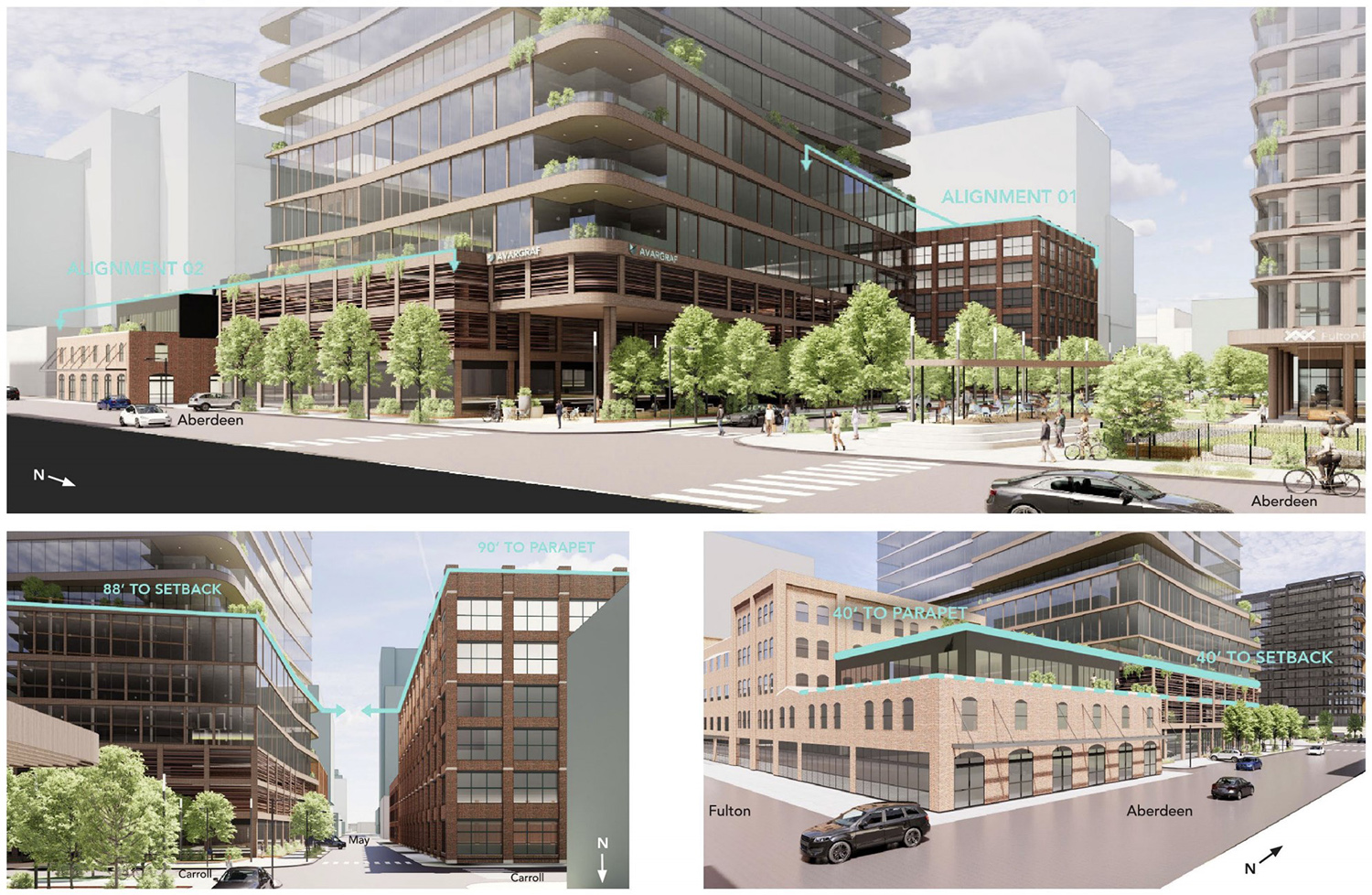 View of Massing Alignments of 315 N May Street. Rendering by ESG Architects