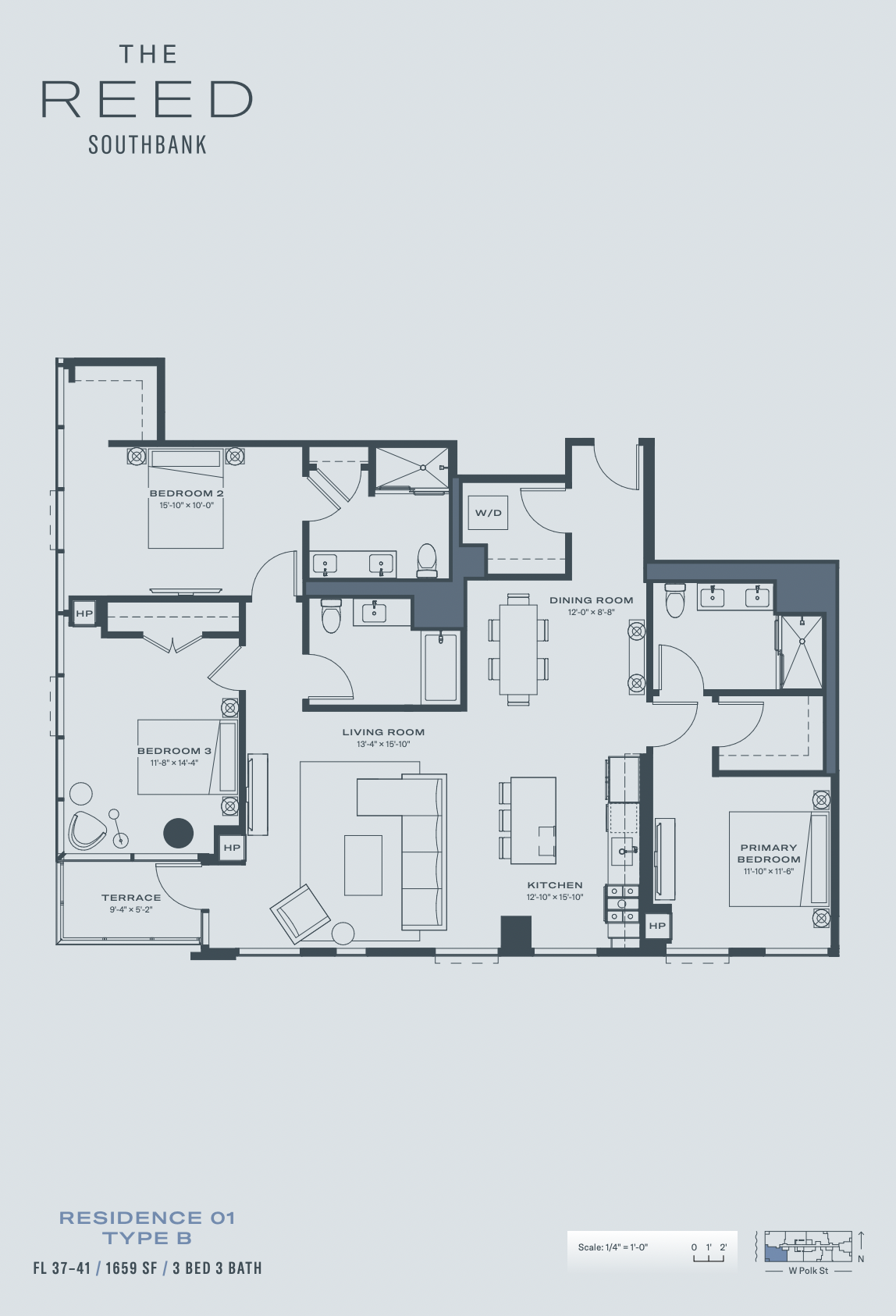 Sample three-bedroom condominium floor plan