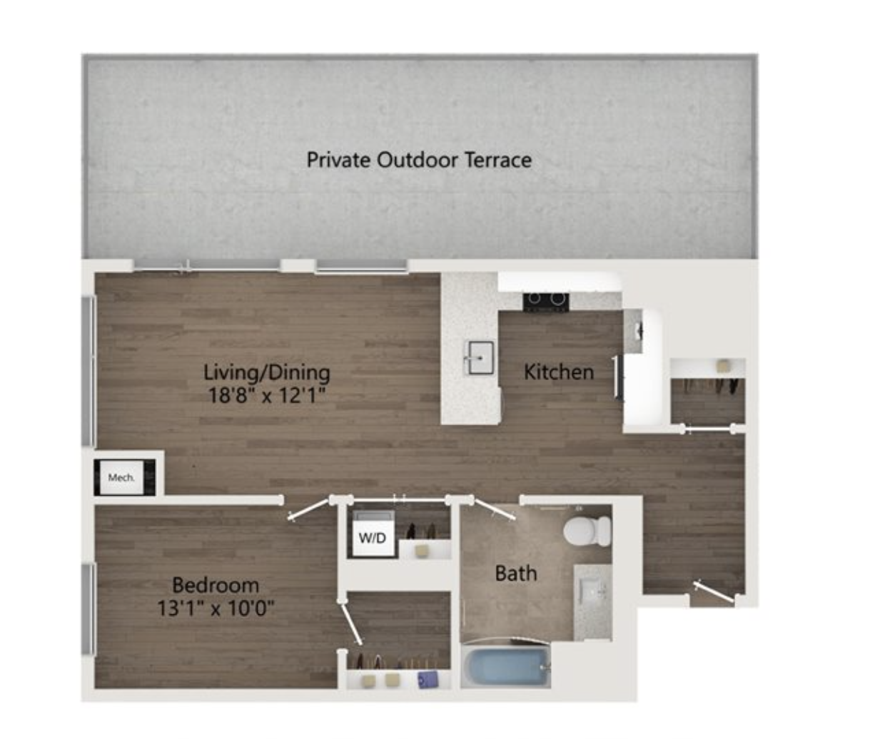 Sample one-bedroom floor plan