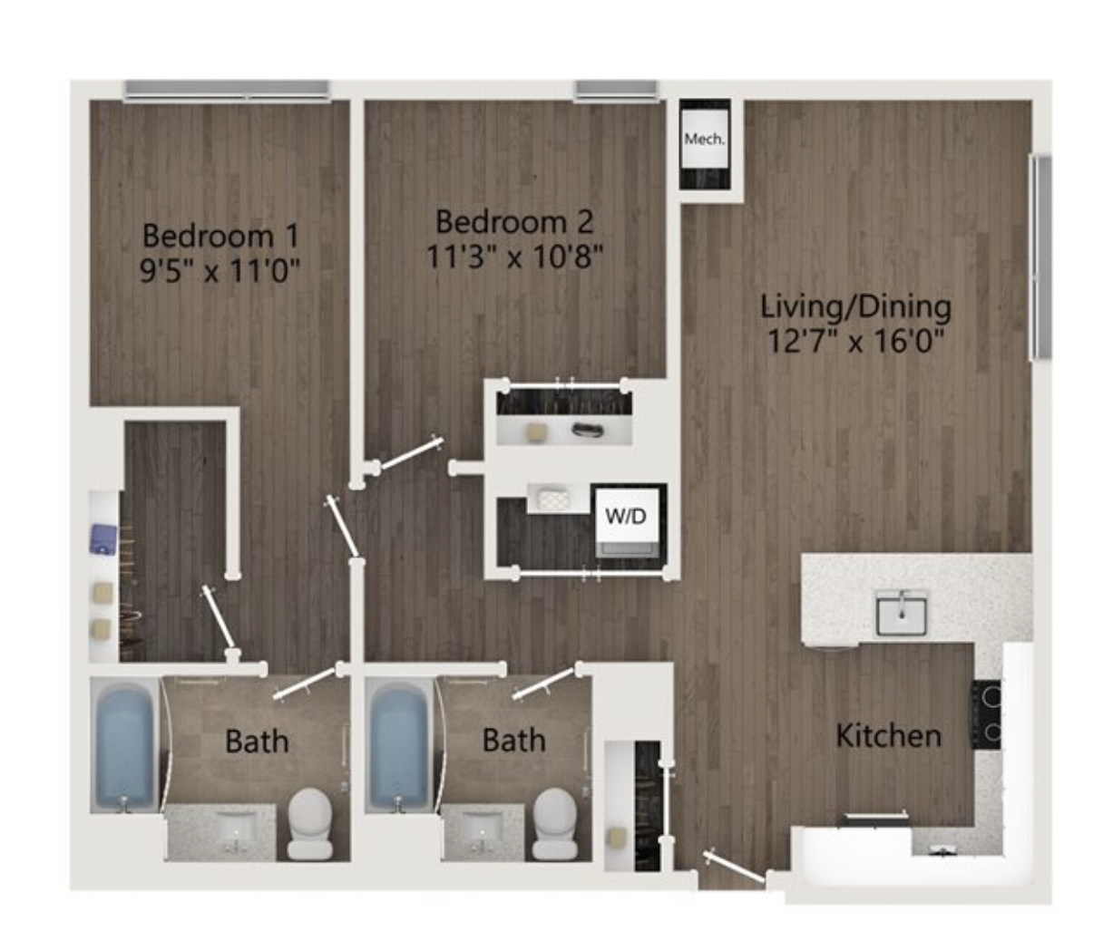Sample two-bedroom floor plan