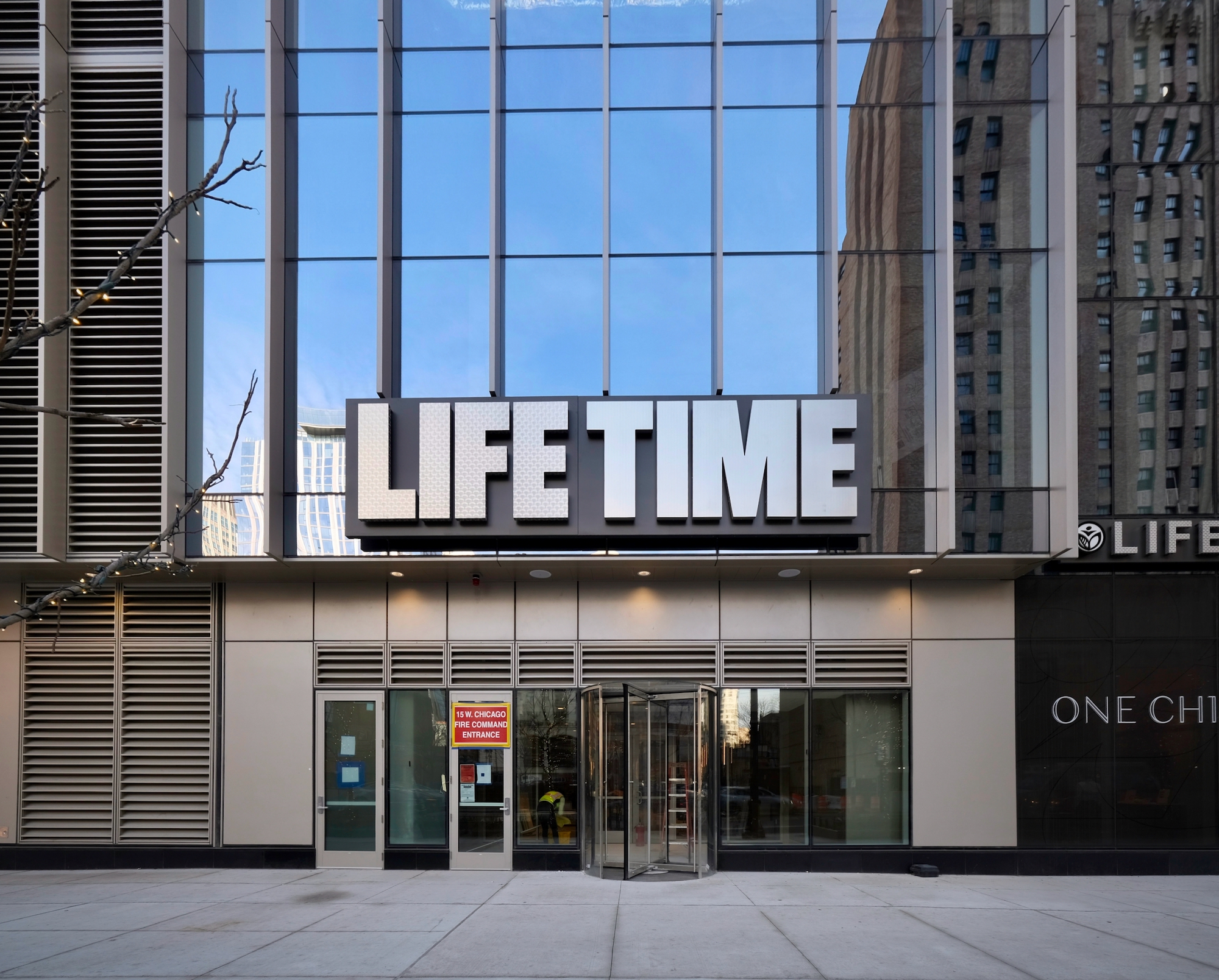 Life Time Athletic Resort entrance in One Chicago podium