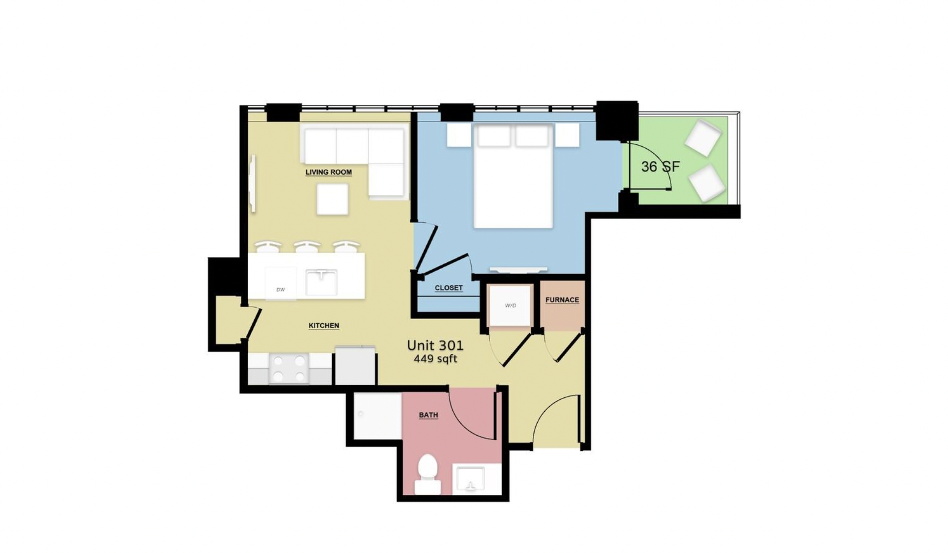 1123 W Randolph Street one-bedroom floor plan