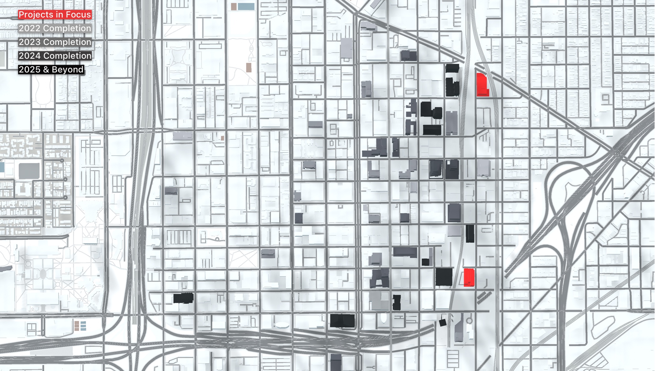 360 N Green Street (red, bottom) and 400 N Elizabeth (red, top)