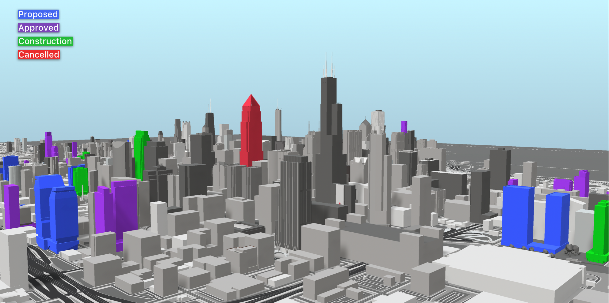 One North Wacker (red; left of center)