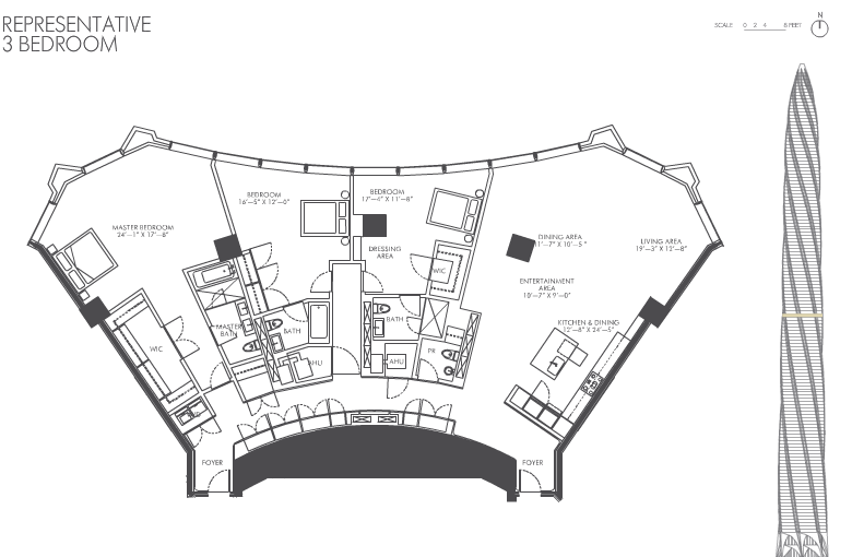 Chicago Spire three-bedroom floor plan