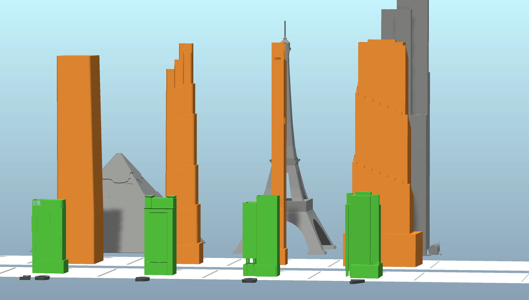 Comparison diagram with Chicago in green and New York in orange