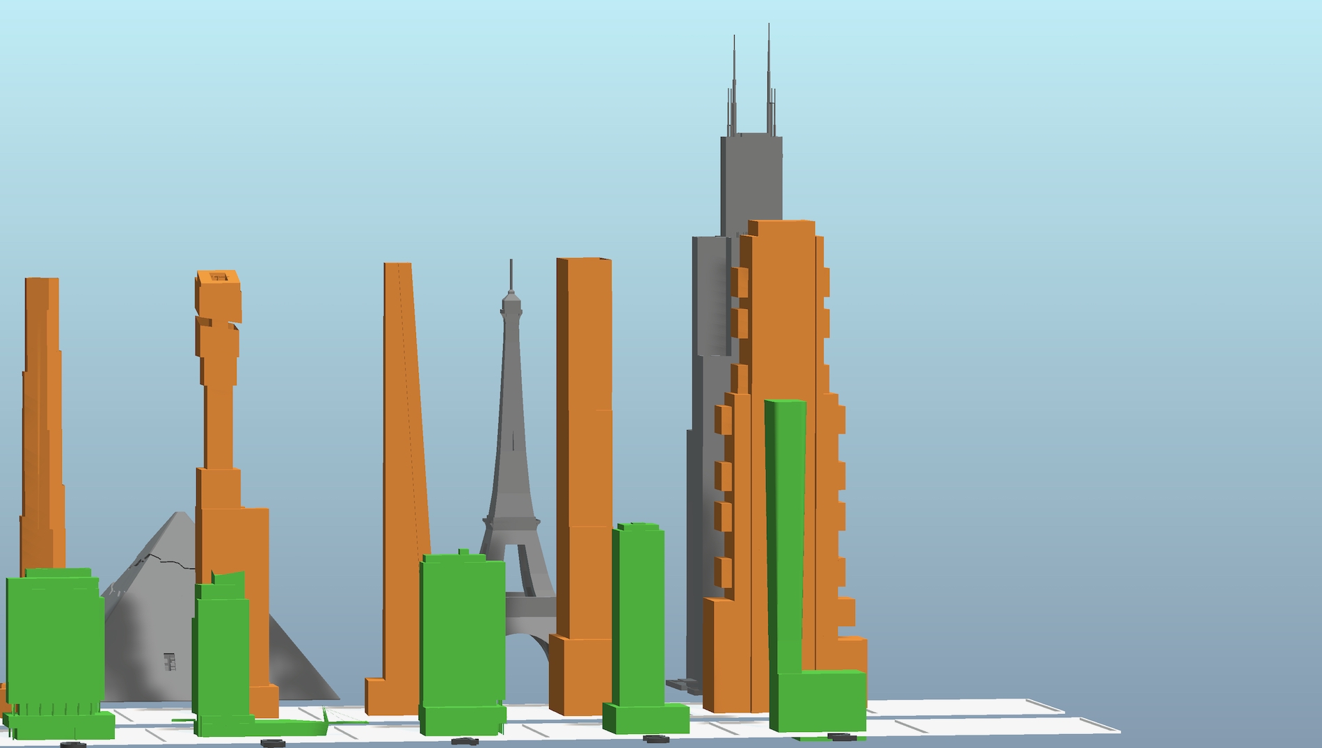 Comparison diagram with Chicago in green and New York in orange