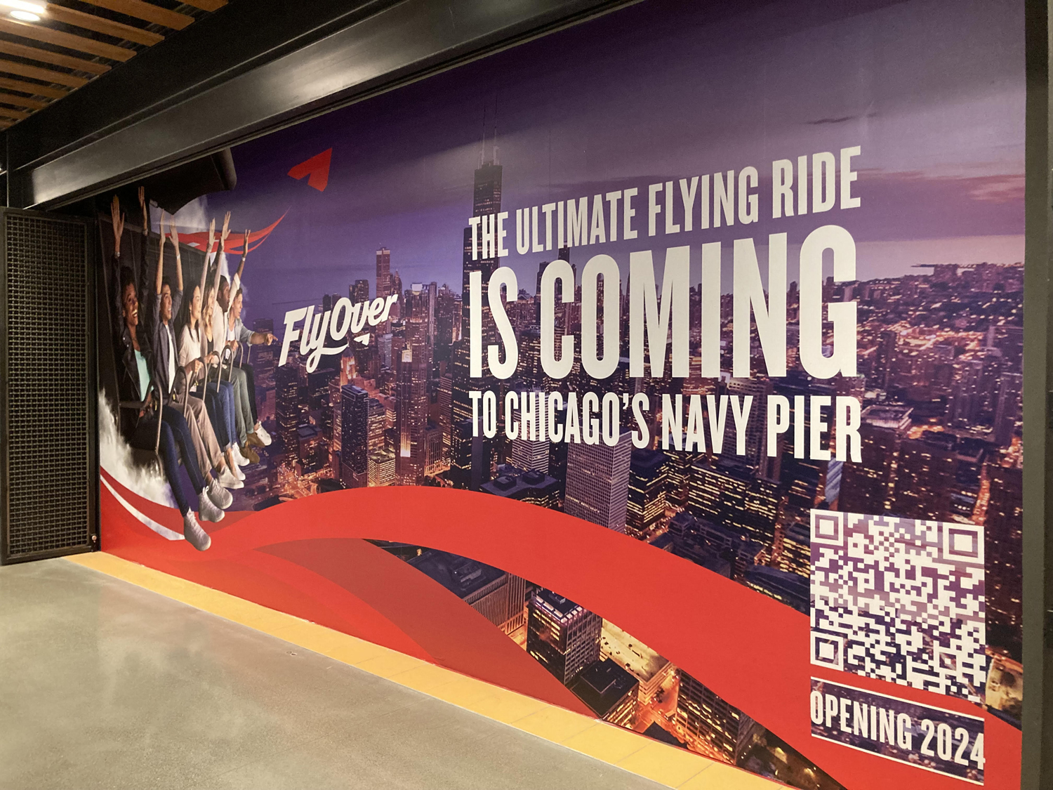 Promotional signage fo FlyOver at Navy Pier