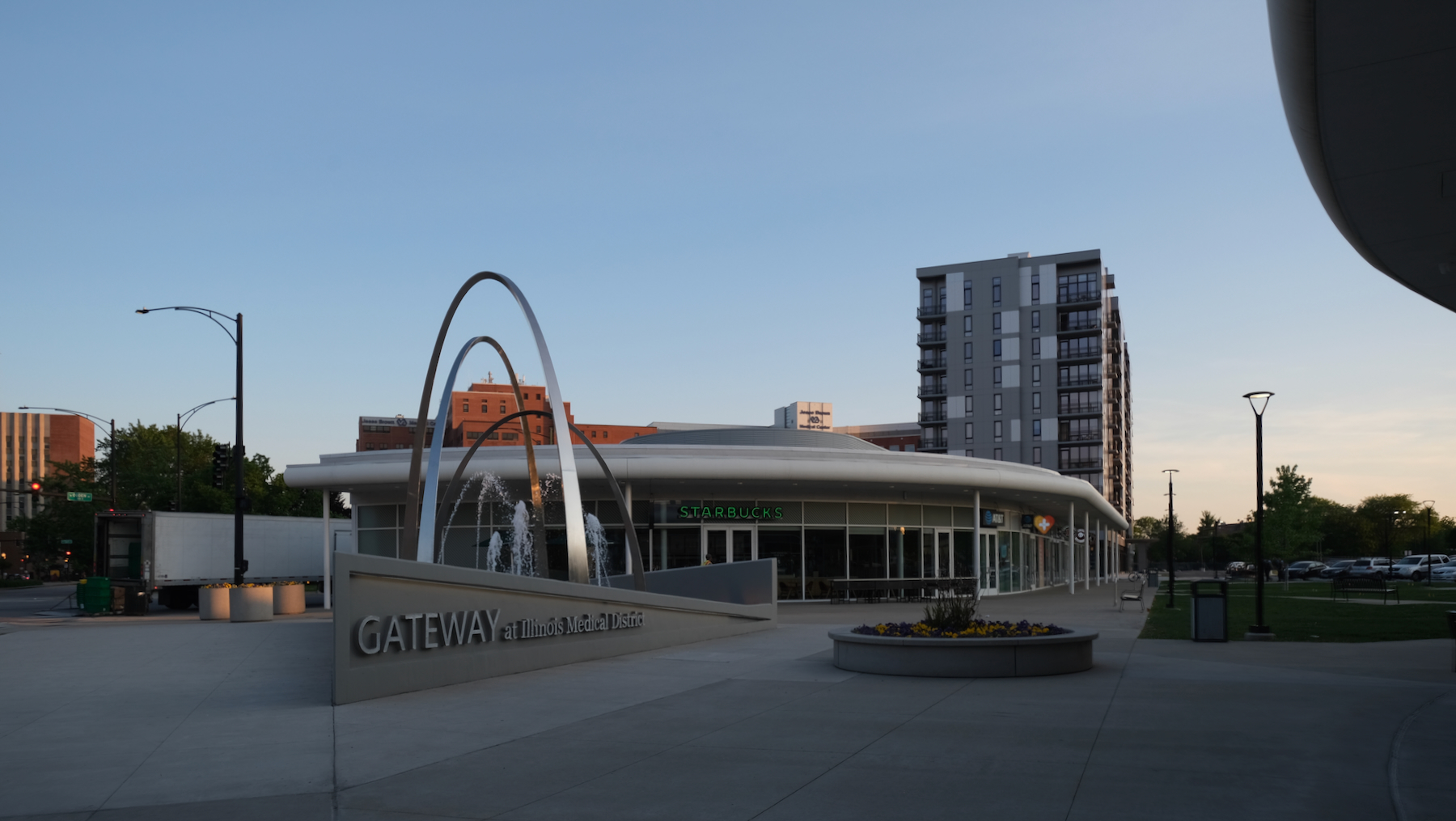 Existing retail and newly completed Cadence Apartments at Gateway