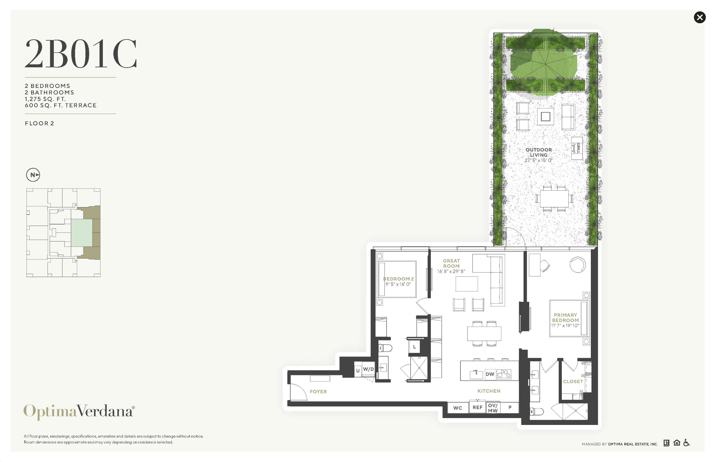 Sample two-bedroom floor plan via Optima