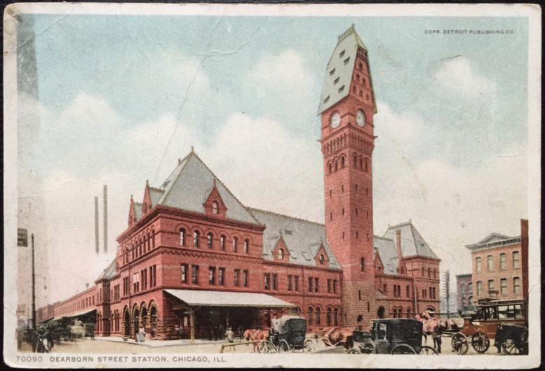 Dearborn Station as seen in 1906. Postcard illustration by Detroit Publishing Co