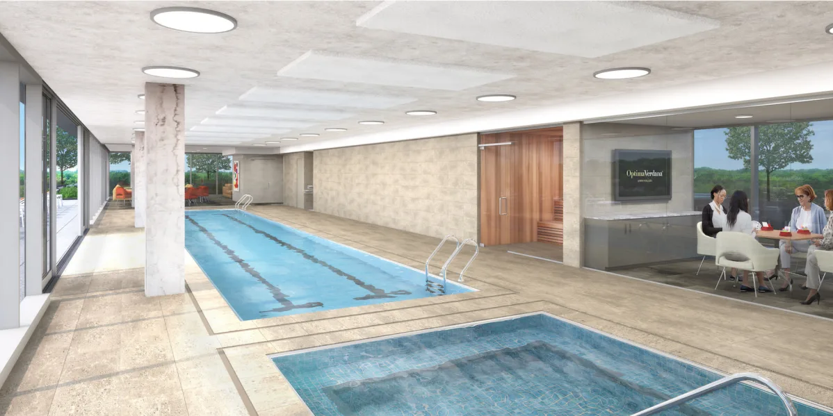 Amenity lap pool at Optima Verdana, to be unveiled in August. Photo by Jack Crawford