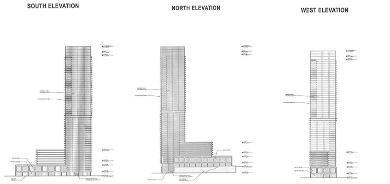 First-phase tower. Elevations by Goettsch Partners