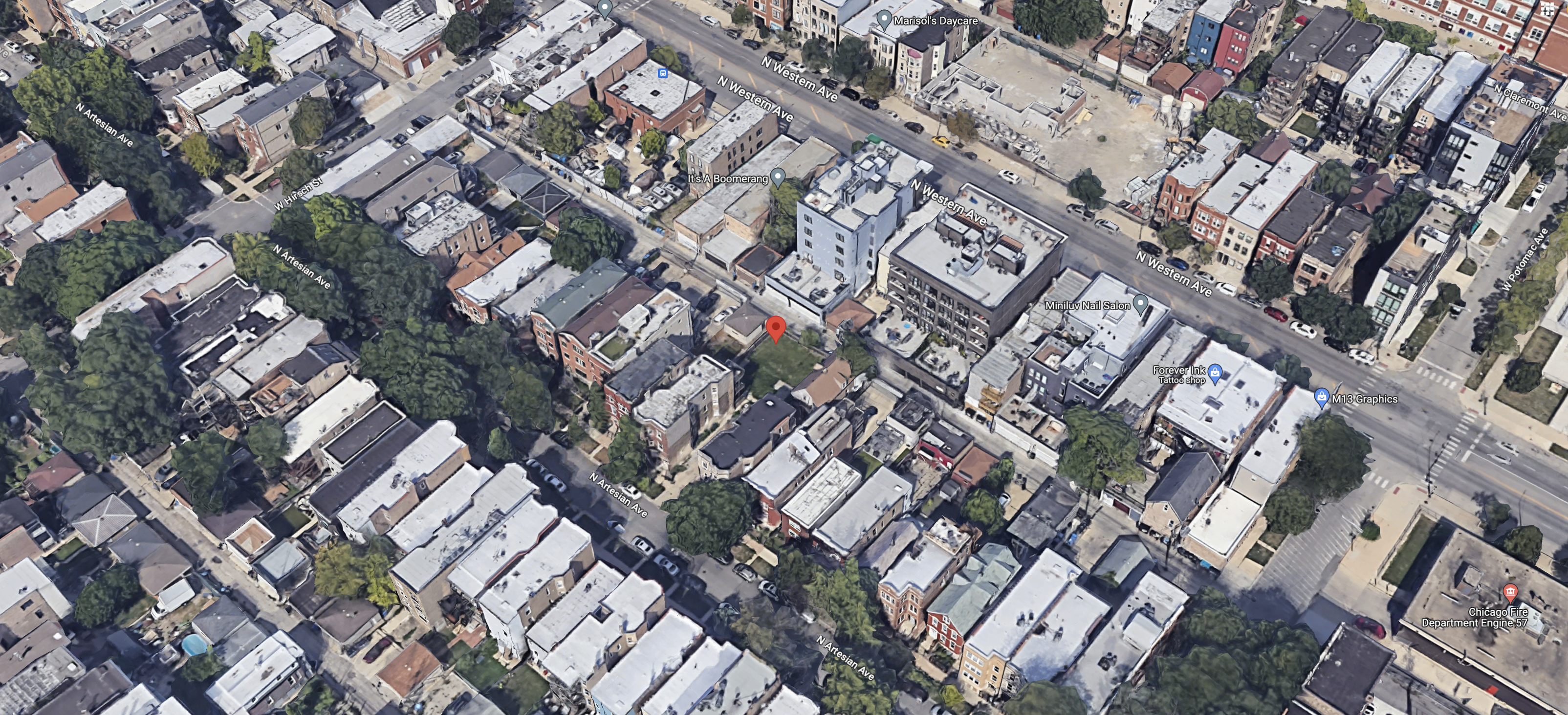 1325 N Artesian Avenue (red pin) via Google Maps