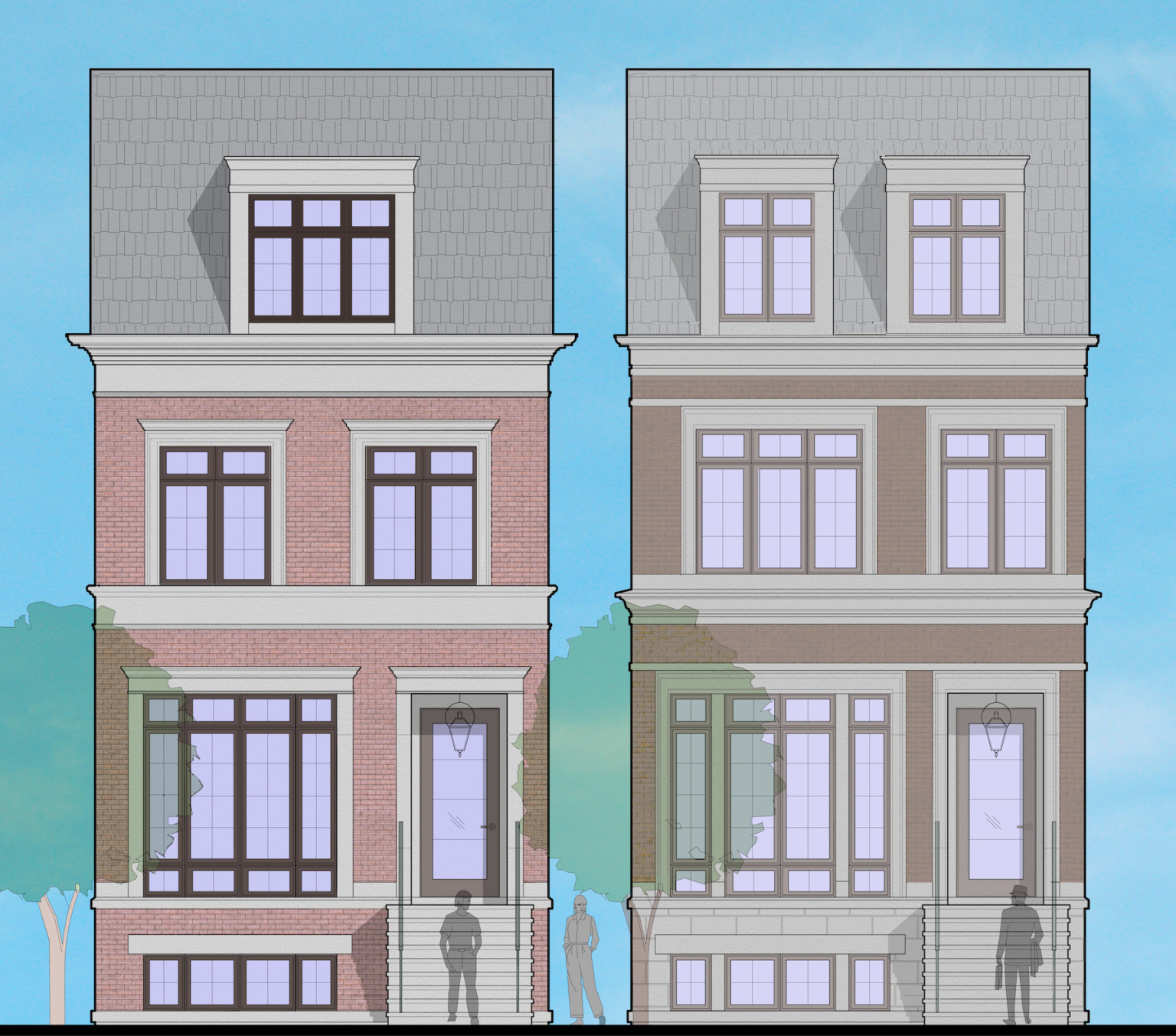 Elevations of new houses along School Street by Laszlo Simovic Architects LLC