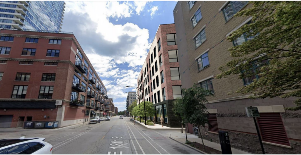 Rendering of 1800 South Michigan from street view, by Nia Architects