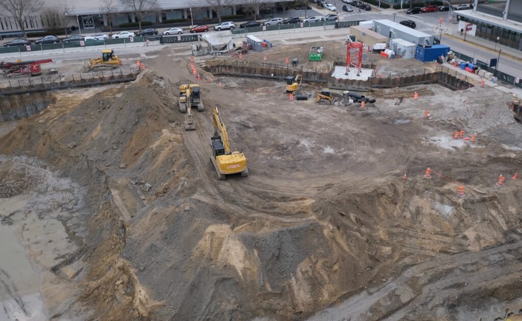 Photograph of excavation underway for the new University of Chicago Cancer Center, by Jack Crawford
