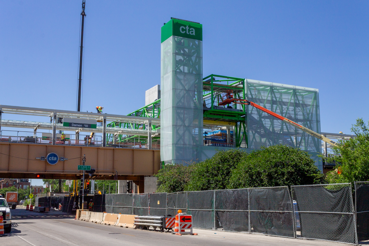 CTA Damen Green Line station construction