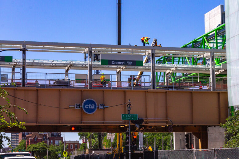 Construction on the CTA Damen Green Line station continues on the city ...