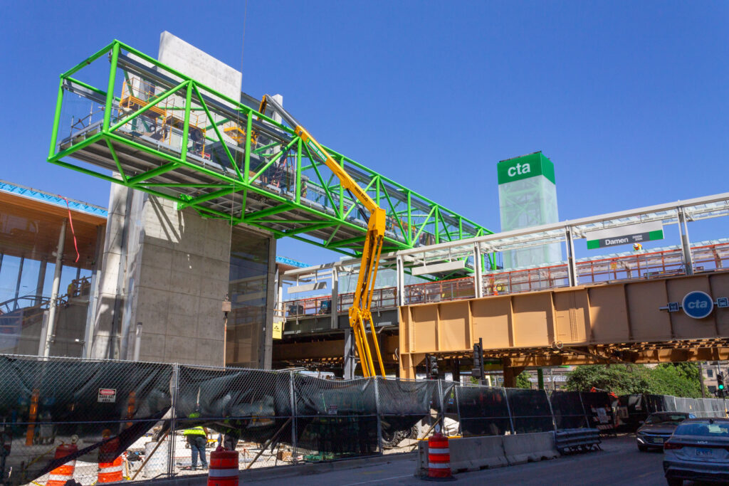 Construction on the CTA Damen Green Line station continues on the city ...