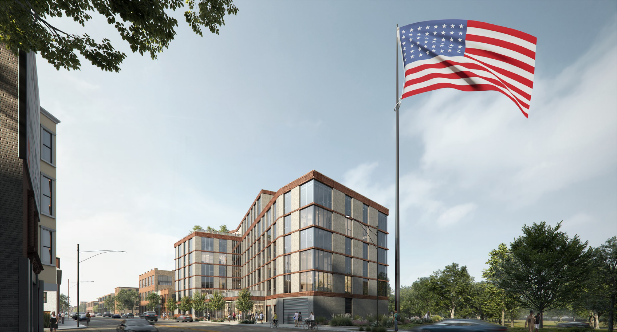 Rendering of 1100 West Grand Avenue. Designed by bKL Architecture