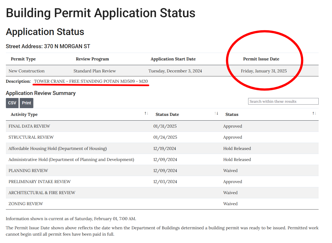 370 North Morgan tower crane permitted