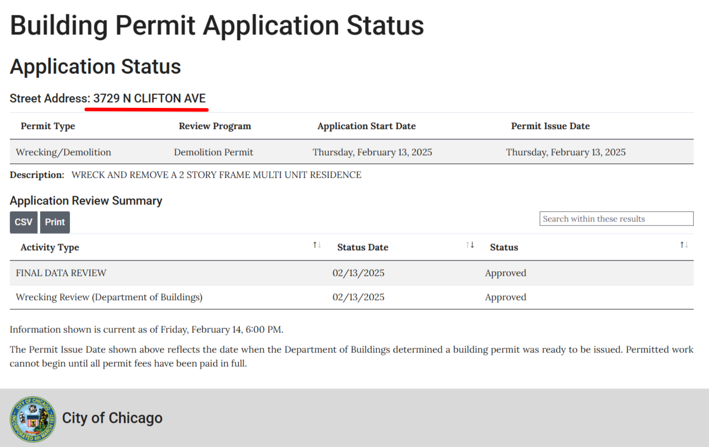 3739 North Clifton Avenue demolition permit