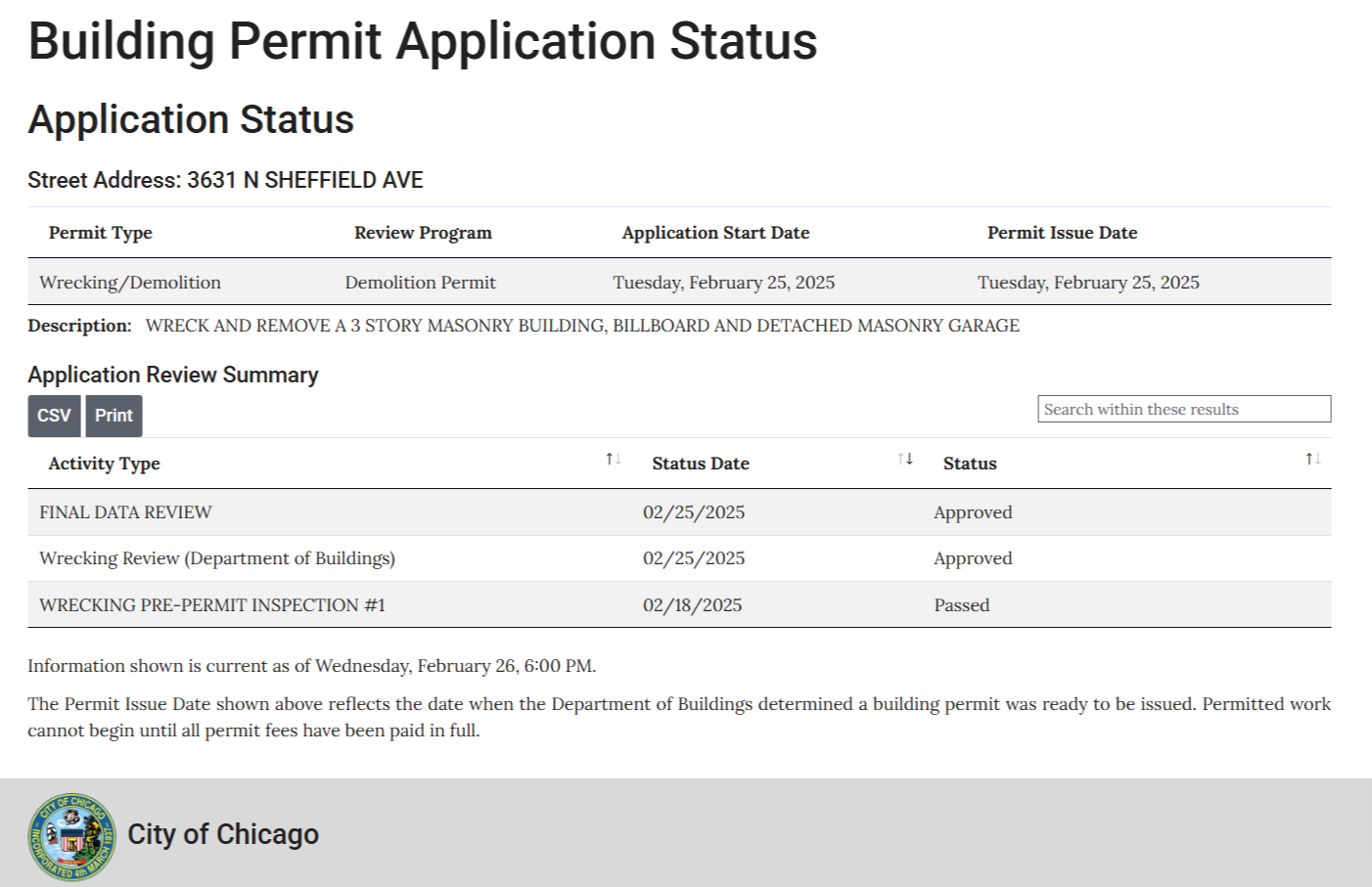 3631 North Sheffield Avenue demolition permit