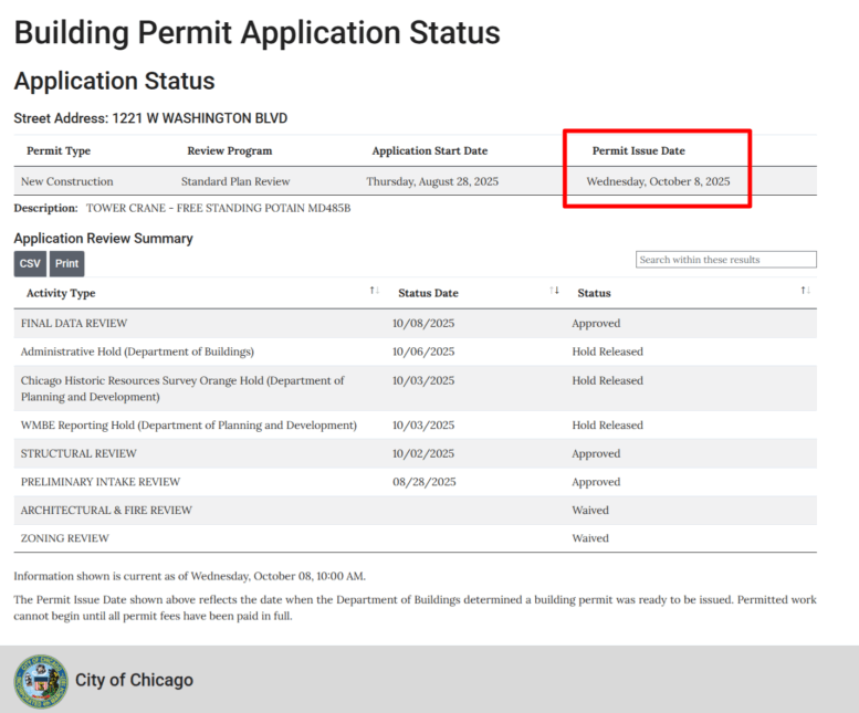 View of Tower Crane Permit Issued For 1221 West Washington - Chicago YIMBY