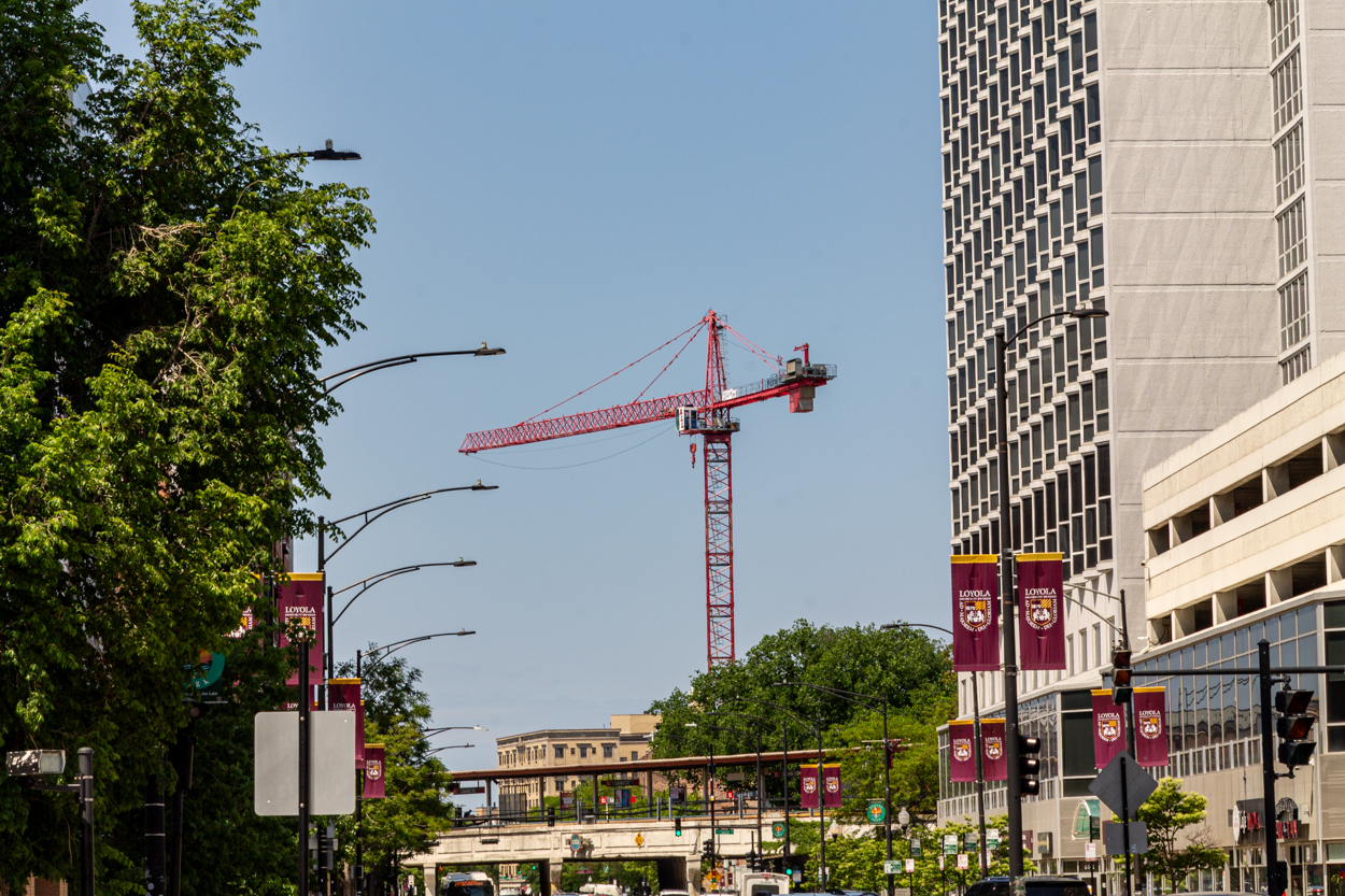 Marcella Niehoff School of Nursing and the College of Arts and Sciences building tower crane
