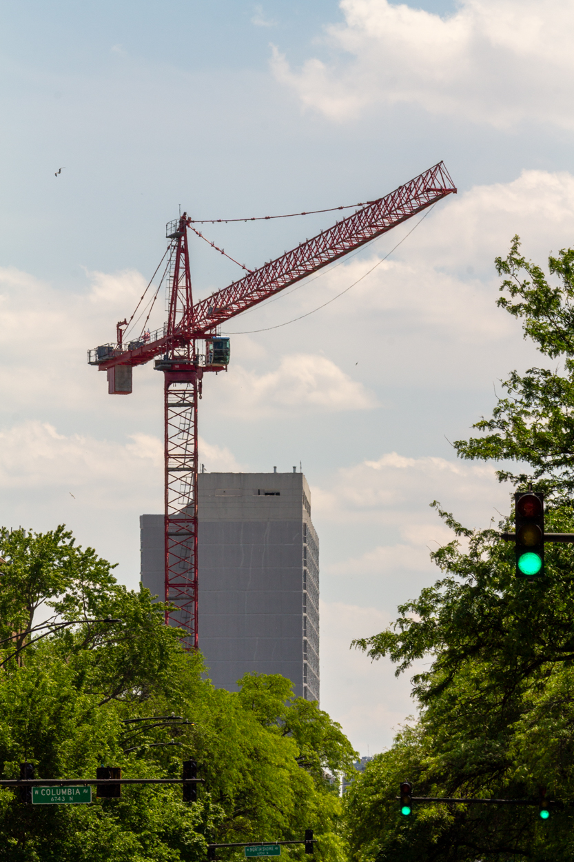 Marcella Niehoff School of Nursing and the College of Arts and Sciences building tower crane