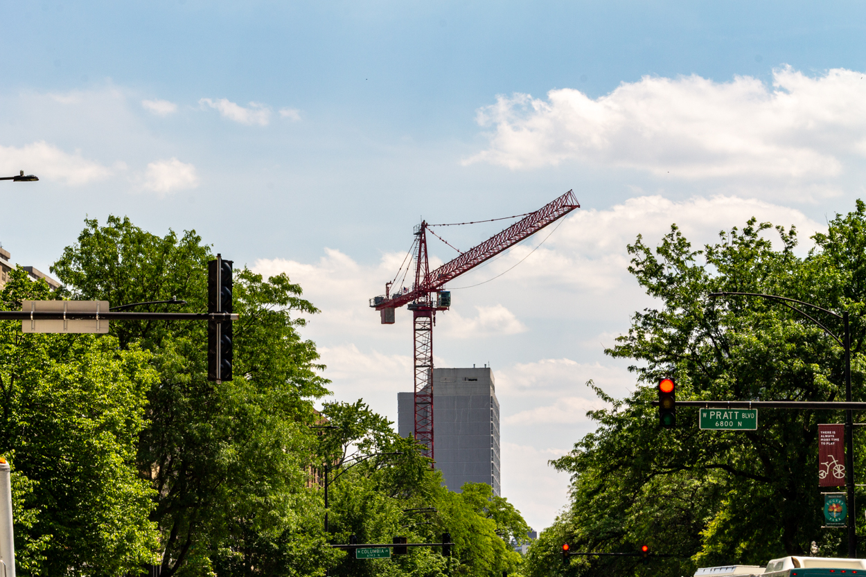 Marcella Niehoff School of Nursing and the College of Arts and Sciences building tower crane