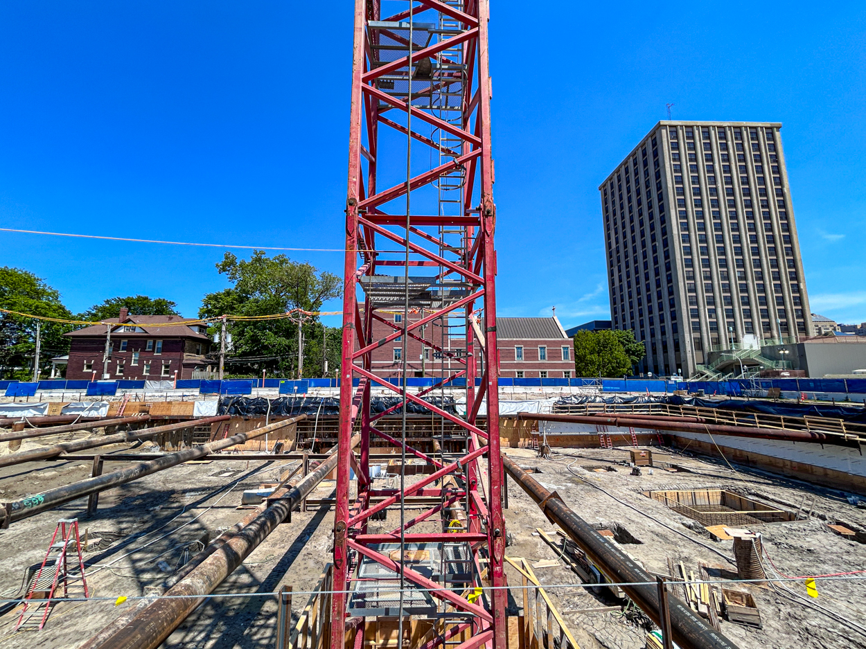 Marcella Niehoff School of Nursing and the College of Arts and Sciences building tower crane