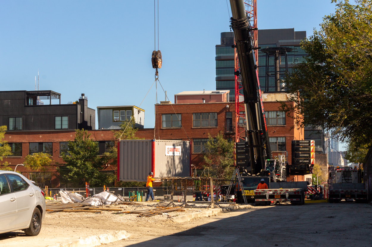 410 North Elizabeth tower crane assembly