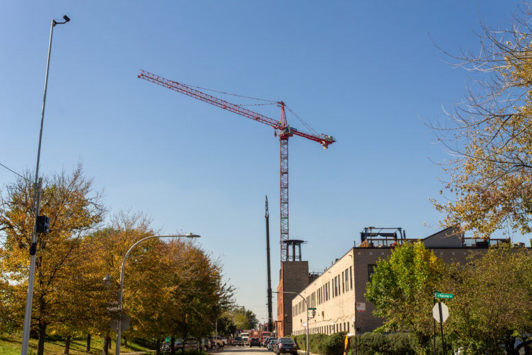 410 North Elizabeth tower crane assembly