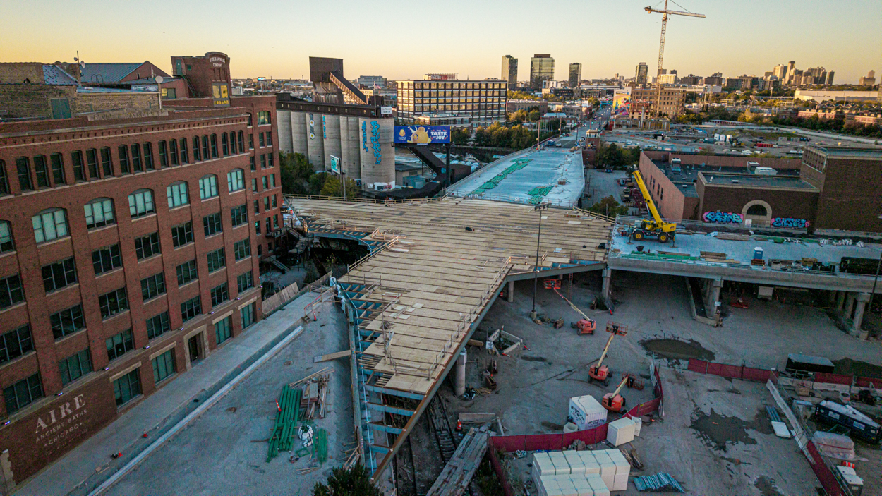 Patrick Williams aerial views Chicago Avenue Bridge and Halsted Street Viaduct