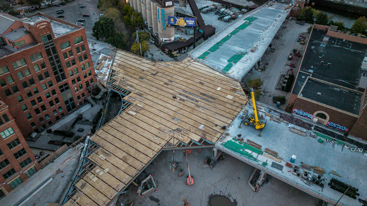 Patrick Williams aerial views Chicago Avenue Bridge and Halsted Street Viaduct