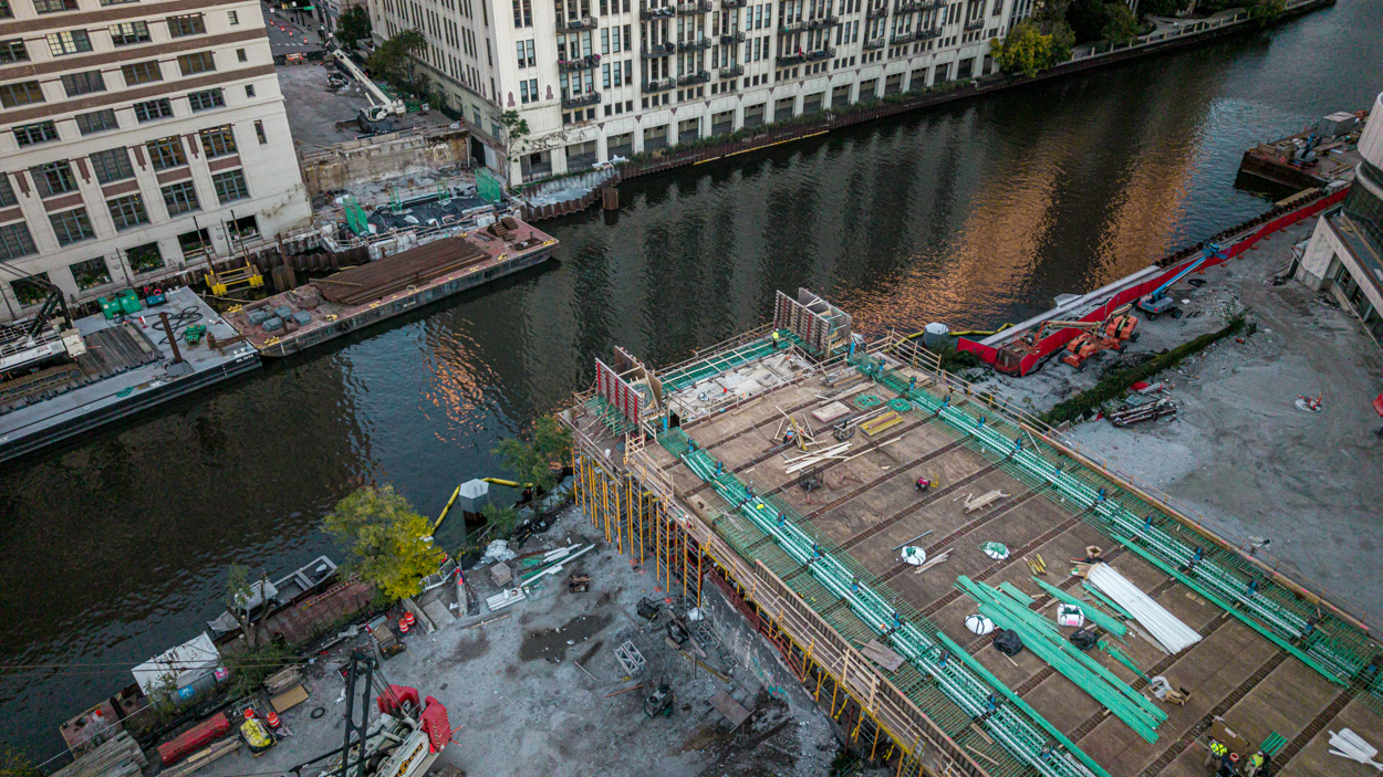 Patrick Williams aerial views Chicago Avenue Bridge and Halsted Street Viaduct