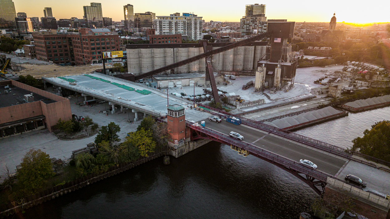 Patrick Williams aerial views Chicago Avenue Bridge and Halsted Street Viaduct