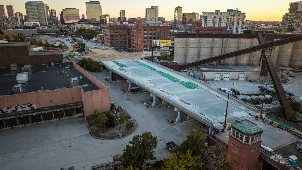 Patrick Williams aerial views Chicago Avenue Bridge and Halsted Street Viaduct