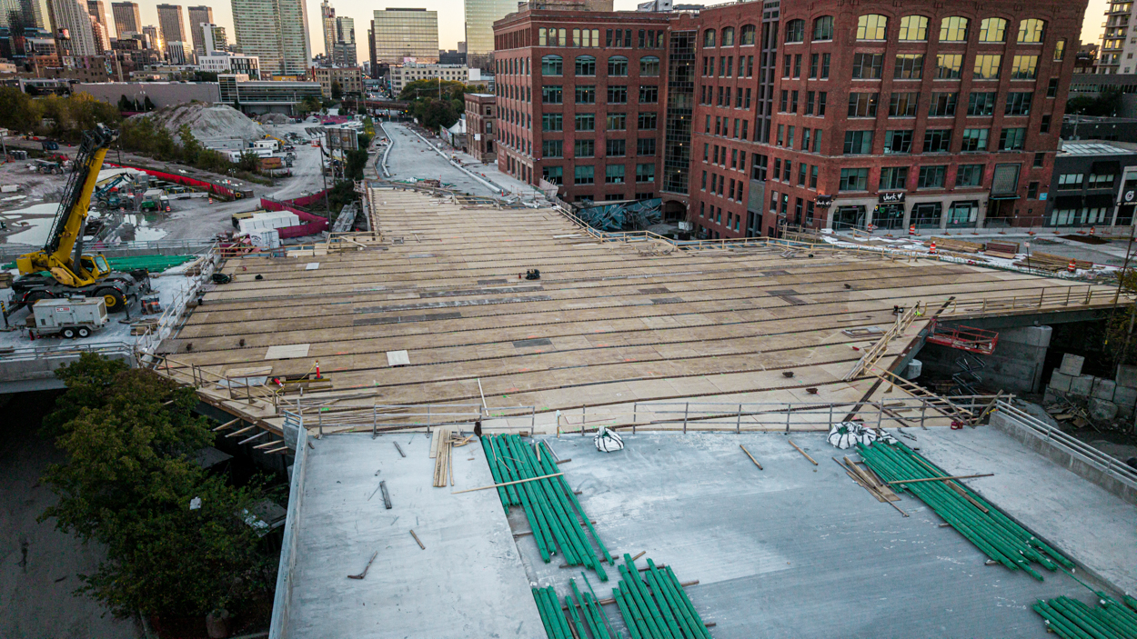 Patrick Williams aerial views Chicago Avenue Bridge and Halsted Street Viaduct