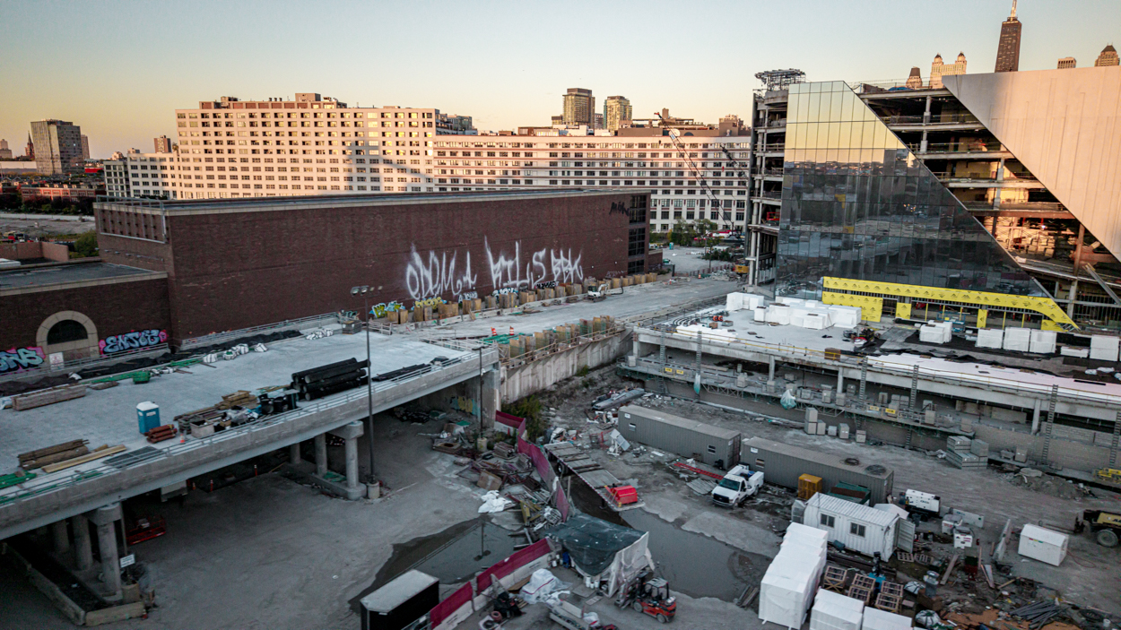 Patrick Williams aerial views Chicago Avenue Bridge and Halsted Street Viaduct