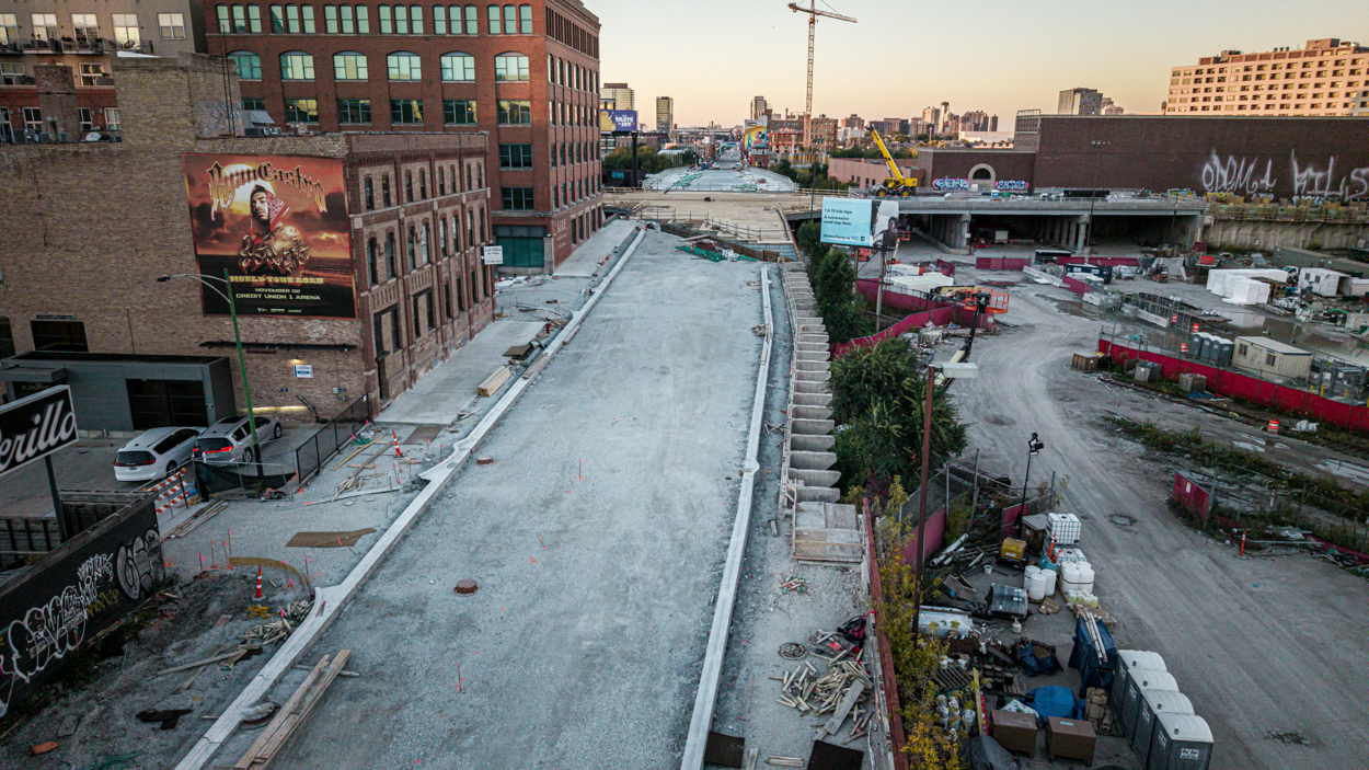 Patrick Williams aerial views Chicago Avenue Bridge and Halsted Street Viaduct